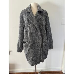 Topshop Heathered Black Long Moto Cocoon Coat Size 12